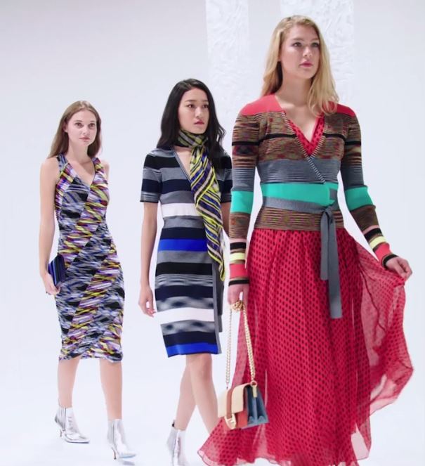 Three models wearing Diane von Furstenburg fall 2018 looks.