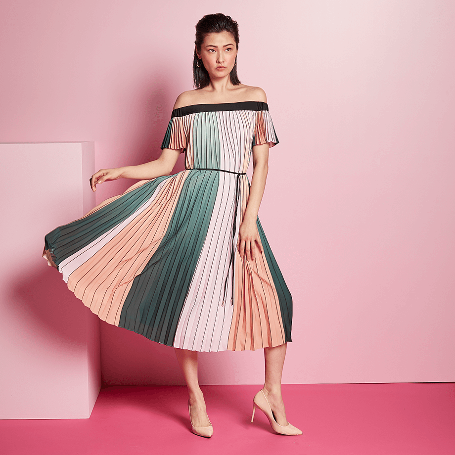 fernee colour block pleated dress