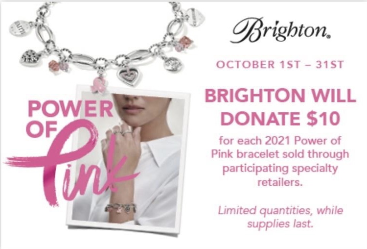 An advertisement that features the Power of Pink bracelet, an image of a model wearing the bracelet, and the words "Power of Pink" with the pink breast cancer ribbon standing in for the "P"
