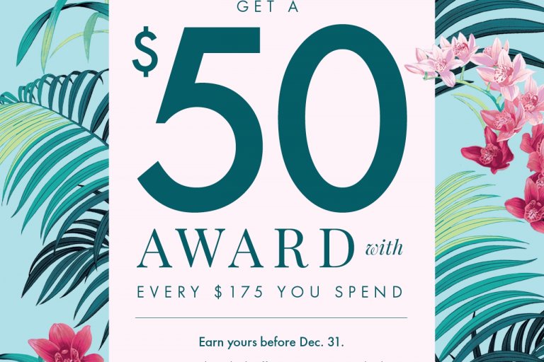 Get a $50 Award with purchase at Tommy Bahama