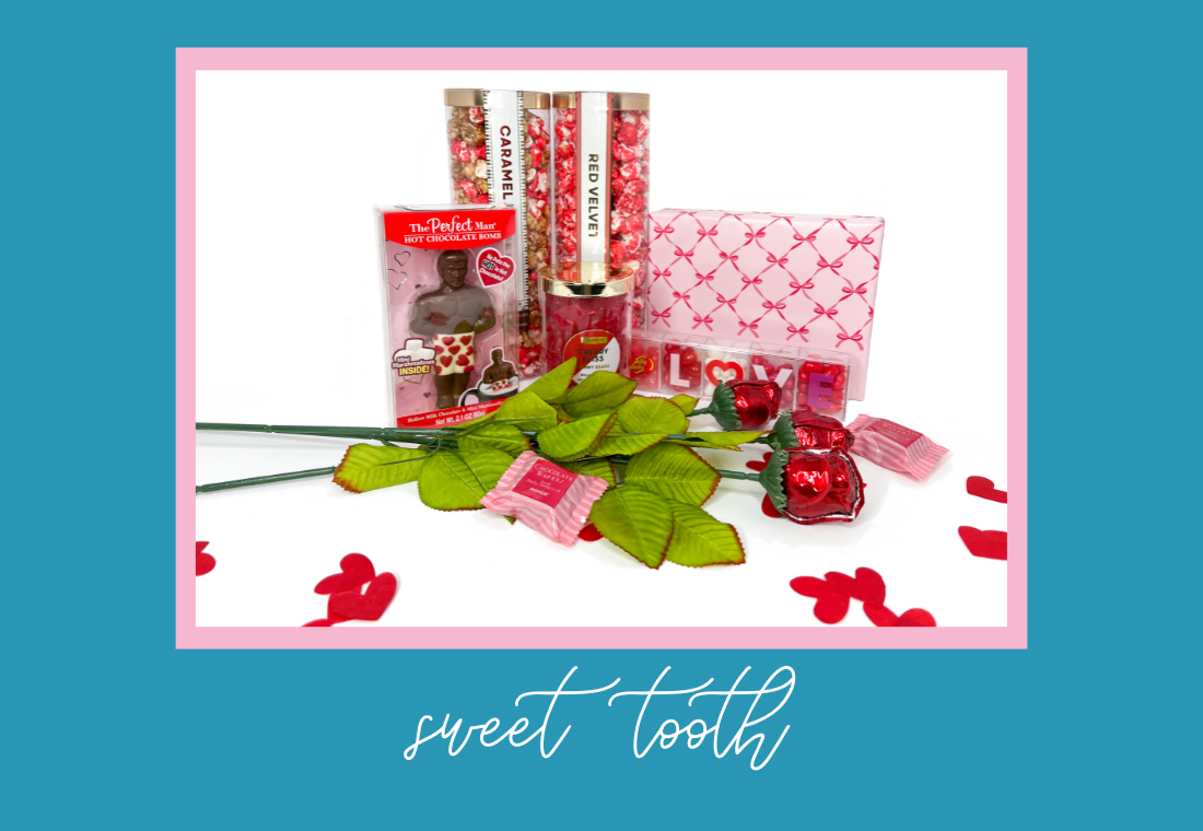 Sweet dreams are made of these: delicious treats that are easily shared. Swap flowers for a bouquet of chocolate roses, split a bowl of red velvet popcorn, or let them choose their own adventure with a box of assorted chocolates.