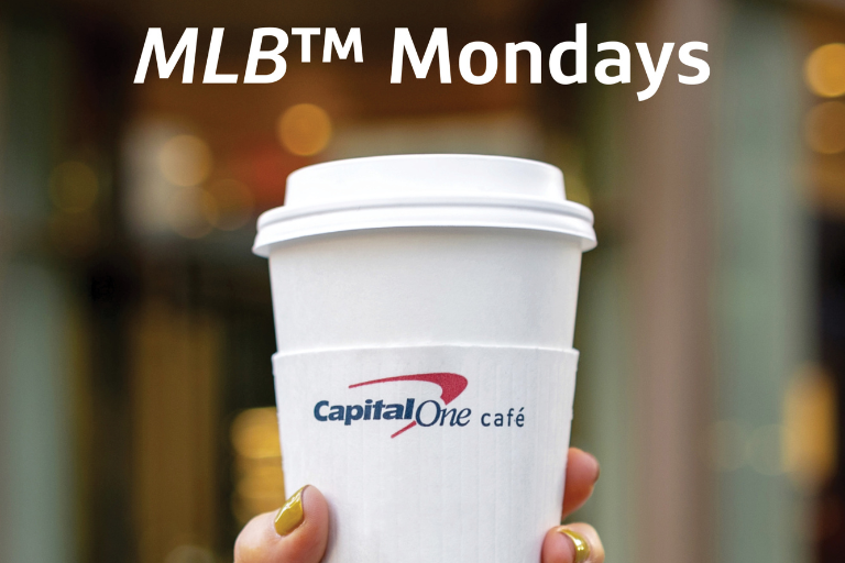 Swing by any Capital One Café on Mondays during the 2024 @MLB season for a free 12 oz. drip coffee