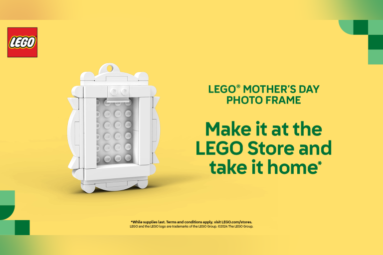 Visit a participating LEGO Store on 04/28 from 12-2PM to build this LEGO® Photo Frame and take it home.