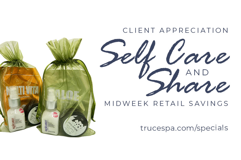 Treat yourself to some self care and share a spa gift with someone else! Monday through Wednesdays in June, enjoy 10% off our retail gift bags when you book a 60-minute massage or facial.