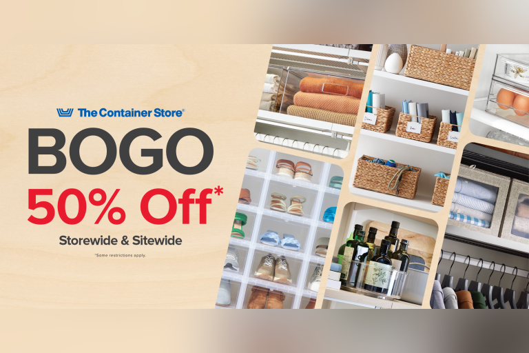 Big summer savings are here! For a limited time, shop The Container Store to buy one, get one 50% off.