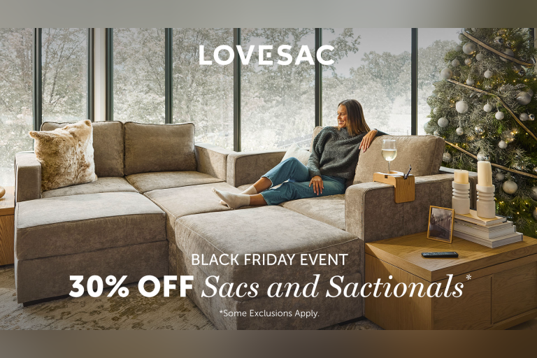 Visit the Lovesac showroom to design and save during our Black Friday Event – 30% off Total Comfort.