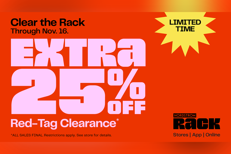 Now through November 16, take an extra 25% off red-tag clearance for total savings up to 75% off!