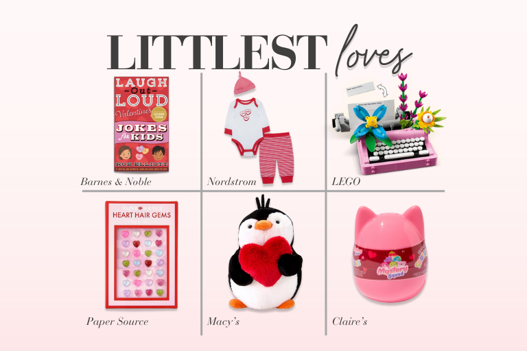 Make your favorite kids’ day with sweet and silly gifts that show your love for them. • Laugh Out Loud Valentine’s Jokes for Kids by Rob Elliott – Barnes & Noble • Little Me Valentine’s Candy Bodysuit, Jogger & Hat Set – Nordstrom • Typewriter with Flowers – LEGO • Heart Hair Gems – Paper Source • Geoffrey’s Toy Box Heart Plush Penguin Toy – Macy’s • Squishmallows™ 4” Valentine’s Day Mystery Squad Blind Bag – Claire’s