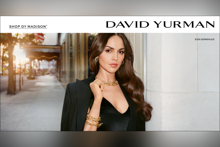 The DY Madison® collection, as seen on Eiza González. Brilliantly crafted with 18K gold links and pavé diamond details.