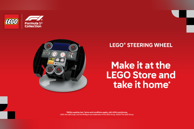 Visit the LEGO® Store on 4/24 from 5-7 PM to build this LEGO Steering Wheel and take it home.