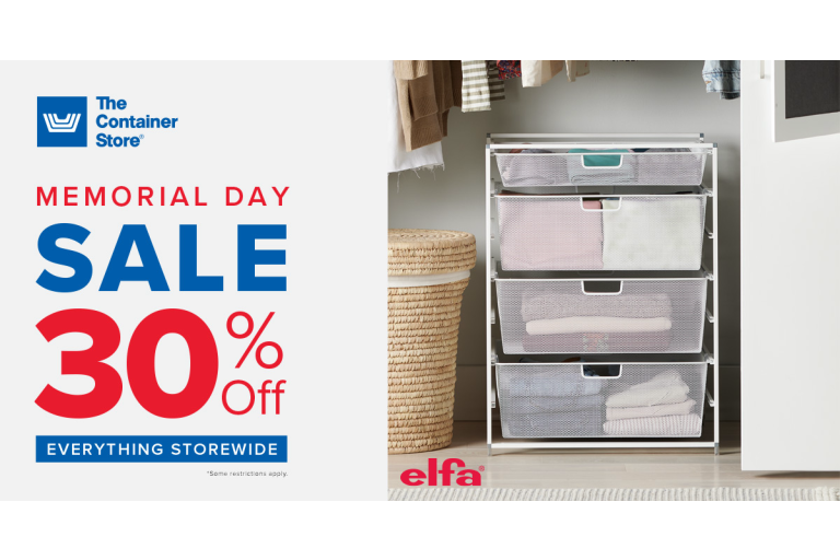 Save 30% on every bin, Everything Organizer, everything Elfa, and more! Save 30% on everything at The Container Store during their Memorial 4 Days Of Savings Event.
