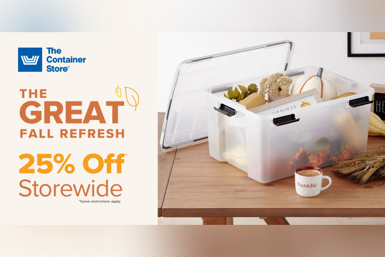 Save 25% storewide when you refresh your home for fall at The Container Store.