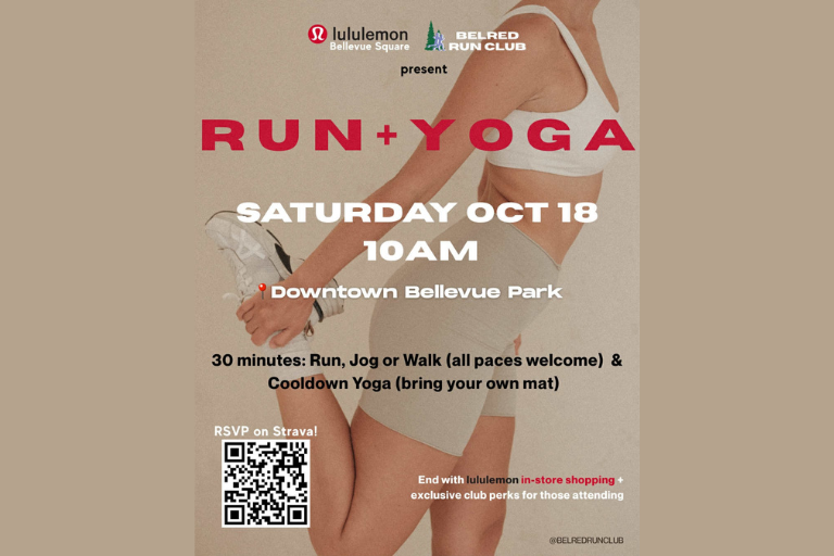 Join us for a refreshing start to the day with your choice of a 3-mile run or choose your own pace/ distance around Downtown Bellevue Park. From there, we’ll enjoy a 30-minute yoga cool-down led by a lululemon yoga ambassador. Don’t forget to bring your own mat! We’ll wrap up at the lululemon store Bellevue Square with an exclusive Bel-Red Run Club surprise. RSVP via QR Code to help us prepare!