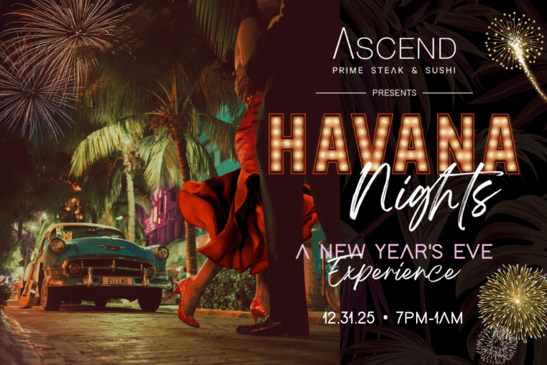Ring in 2026 at Havana Nights, Ascend Prime’s immersive New Year’s Eve celebration. Enjoy unlimited dining, specialty cocktails, live performances, casino-style games, a midnight champagne toast, and the best view of the AHG Cares x Amazon Fireworks Show. Dress boldly and celebrate above the clouds in true Havana style.