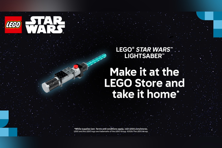 Visit a participating LEGO® Store on 3/08 from 12-2 PM to build this LEGO Star Wars™ Lightsaber™ and take it home.