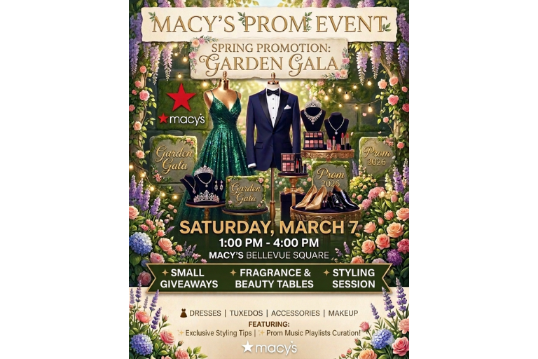 Prom Event in Store featuring beauty & fragrance tables, styling, small giveaways and more.
