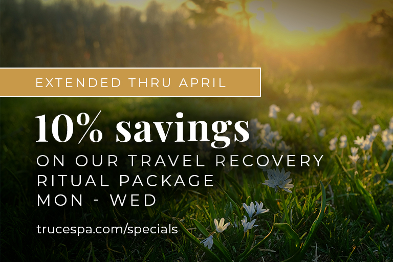 Book our Travel Recovery Ritual Monday–Wednesday and receive 10% off—now extended through April for even more time to reset, recover, and unwind.