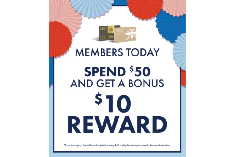 Premium & Rewards members will receive a $10 reward for every $50 spent. This additional reward is stacked on top of the usual stamps normally earned in a Member transaction.
